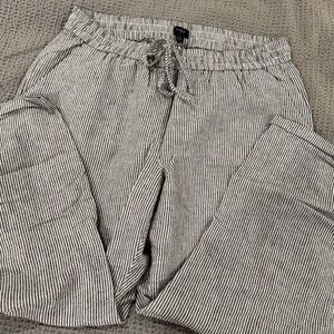 J. Crew Factory striped linen-cotton blend drawstring pant